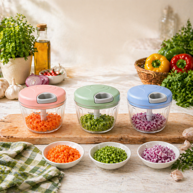 1Pc EOTIA Manual Food Chopper (Assorted) – 900ml Hand‑Pull Vegetable & Fruit Dicer - Habitt