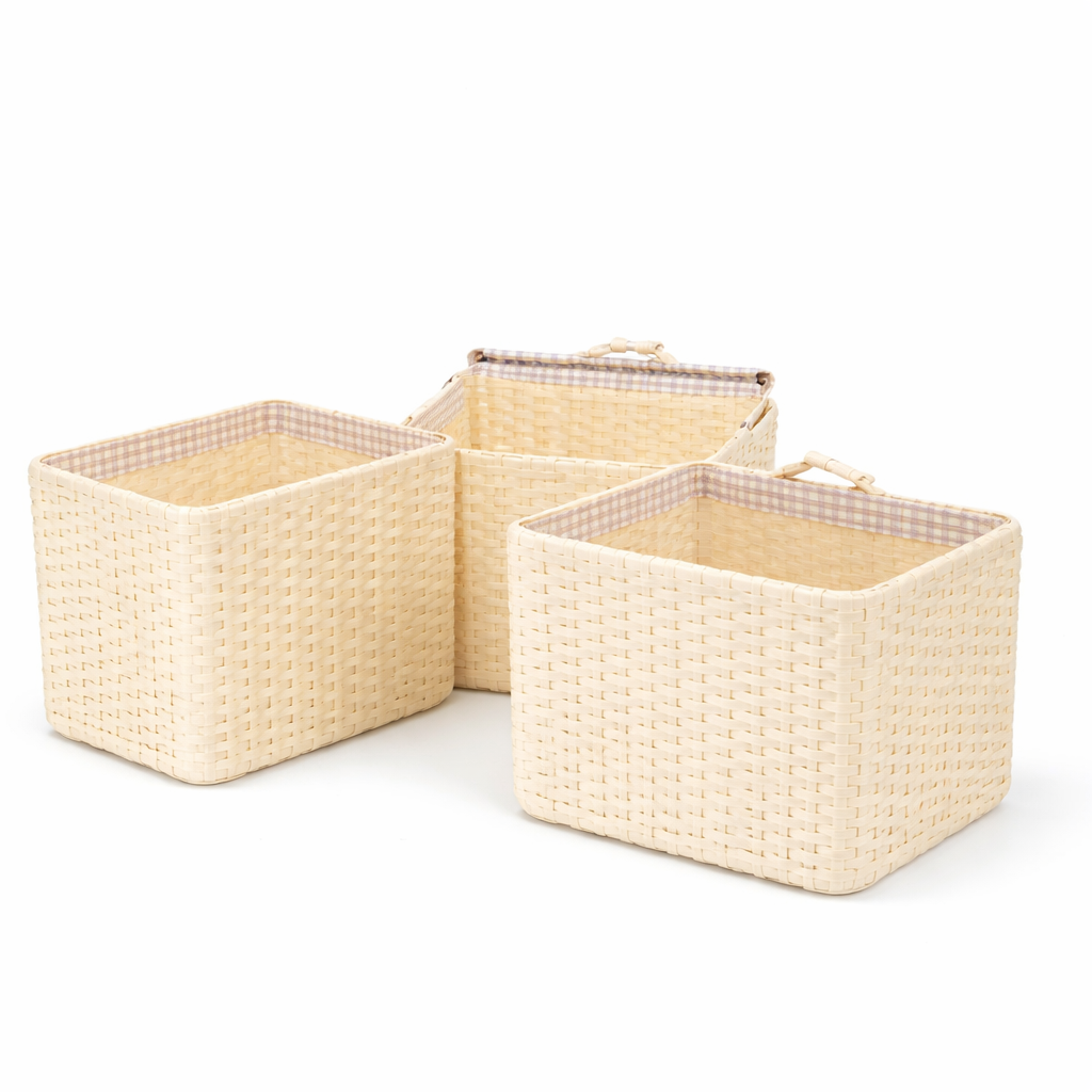 Rectangular Storage Basket Set – Minimalist Woven Organizer Bins with Handles for Kitchen, Closet & Home - Habitt