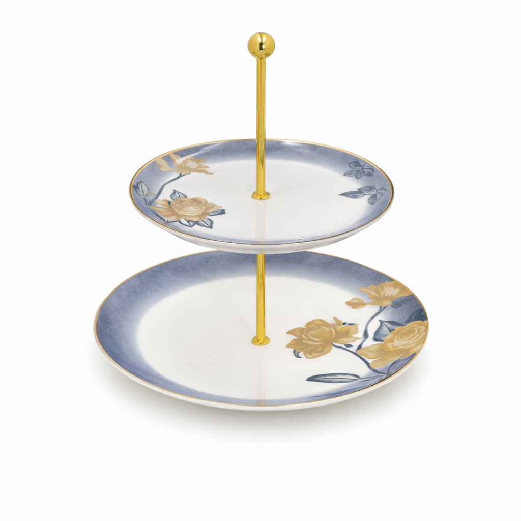 Floral 2-Tier Pastry Holder – Elegant Ceramic Dessert & Snack Stand