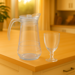 Premium Clear Pitcher Water Set – 7-Piece Set (1.2 L Jug + 340 mL Stemmed Glasses)