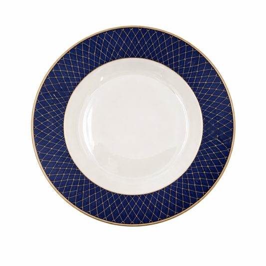 Blue & Gold Rim Ceramic Dinner Plate – Elegant Single Serving Plate