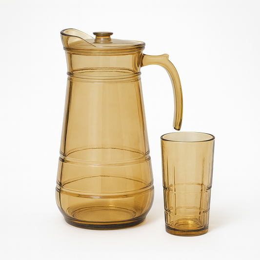 Golden-Tinted 7-Piece Water Set – 1.7 L Jug with 278 ml Glasses (Premium Classic-Pattern Glassware)