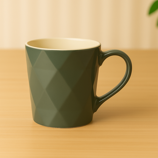 Geometric Green Ceramic Mug – Diamond Embossed Modern Coffee & Tea Cup