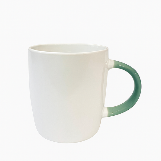 White Ceramic Mug with Green Gradient Handle – Minimalist Coffee & Tea Cup