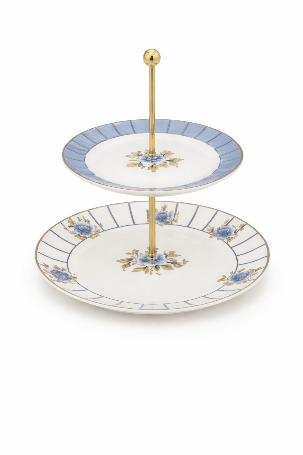 Blue Rose 2-Tier Pastry Stand – Elegant Ceramic Dessert & Snack Holder