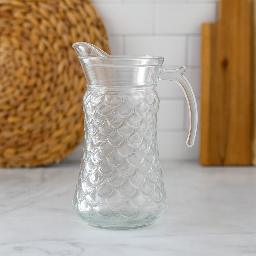 Crystal-Clear 1700 ml Glass Jug with Textured Design – Large Water & Juice Pitcher