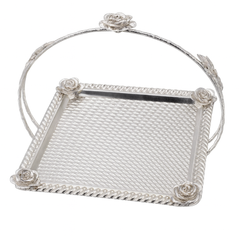 Floral Square Basket – Small Silver Decorative Serving & Display Basket