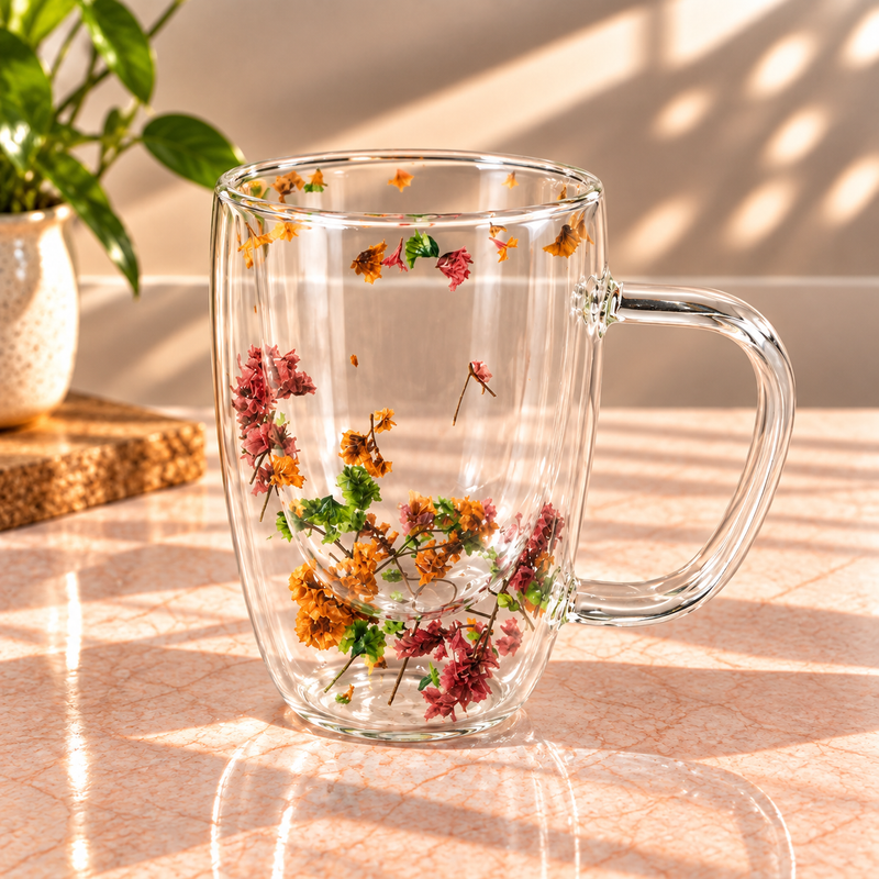 Floral Double-Wall Glass Mug - Assorted
