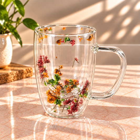 Floral Double-Wall Glass Mug