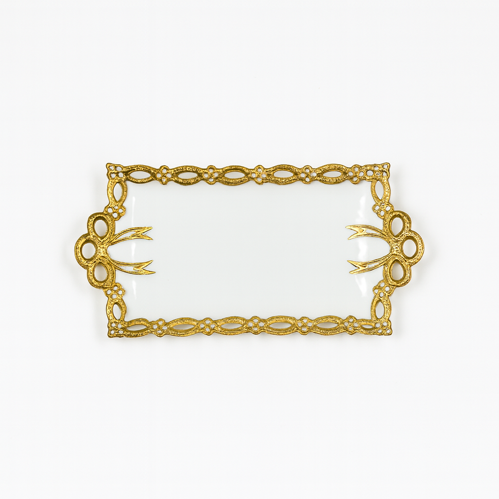 Elegant Rectangular Decorative Serving Tray – Gold Trim