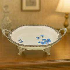 Luxury Oval Serving Dish – Blue Floral Design | 36 × 22 cm