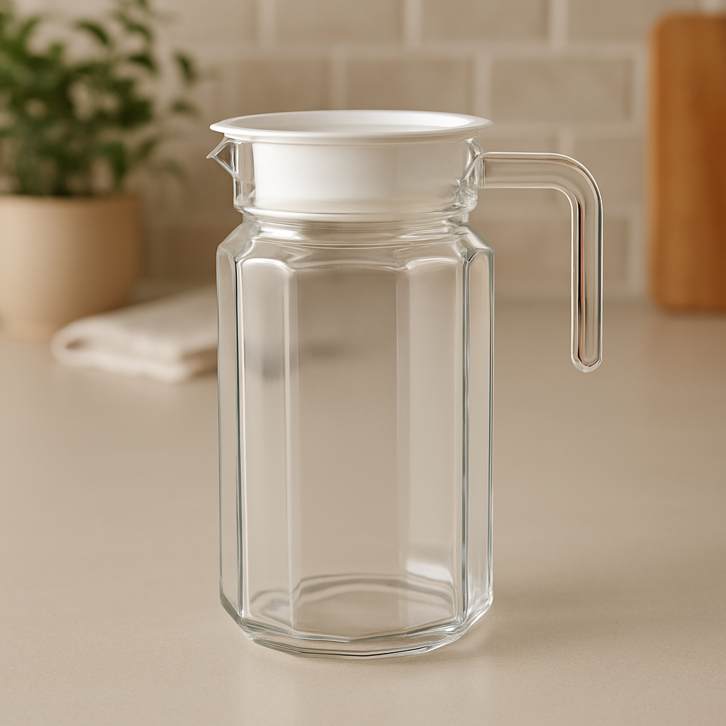 Compact Clear Glass Jug 650 ml with Handle & White Lid – Easy-Pour Water & Juice Pitcher