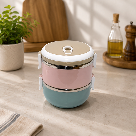 Lunch Box – 2 Layer (Inner Steel, Outer Plastic)