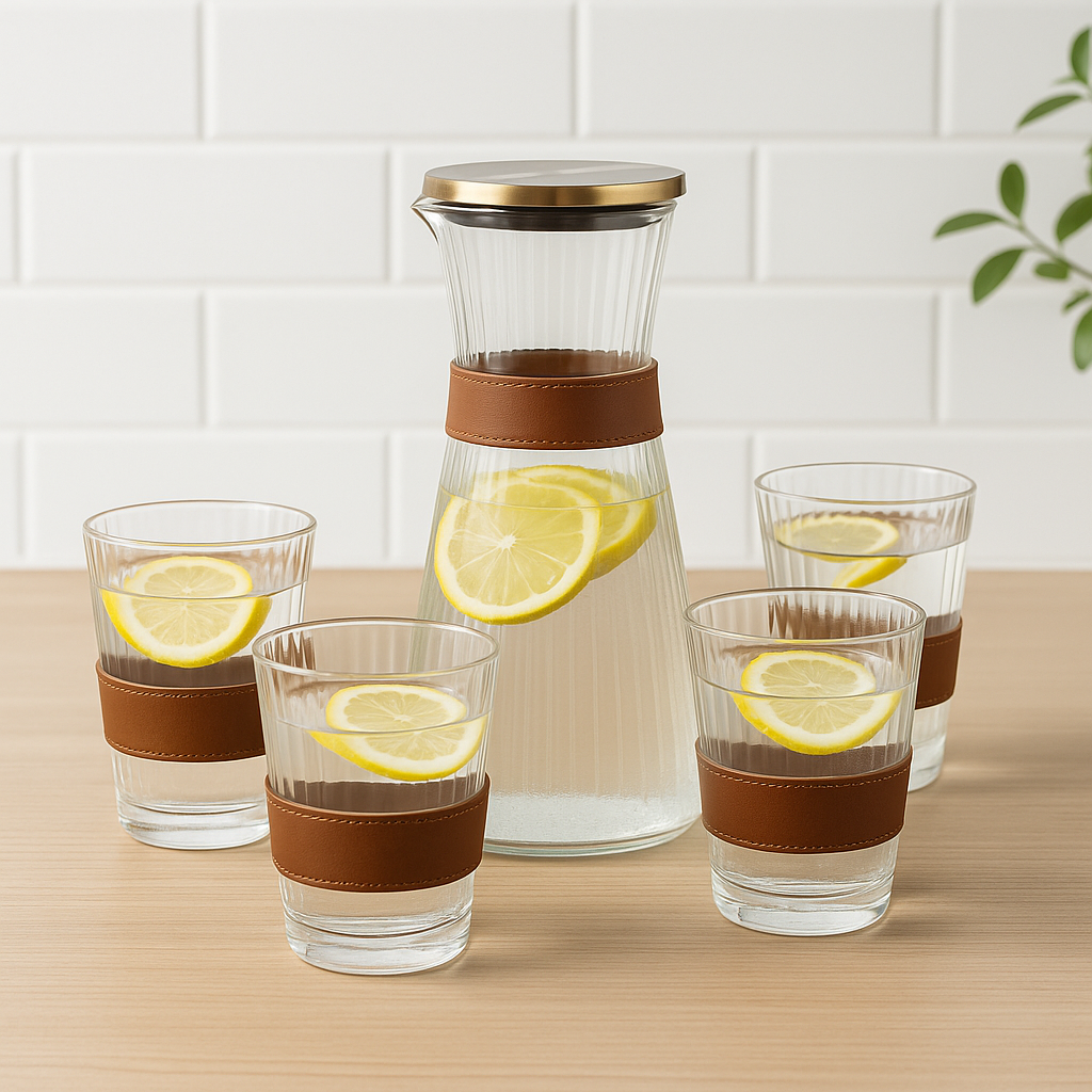 5-Piece Glass Jug Tumbler Set – Elegant Water Serving Set (102190)