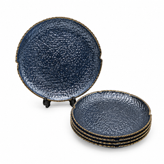 7 Pcs Cake Set – Textured Serving Plate Set in Black, Iridescent, Green, Grey, Pink, Amber, Brown, Red, Golden & Clear