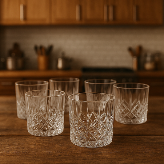 Crystal-Pattern Tumbler Glass Set 340 ml – Premium Heavy Glass Drinkware (6 Pcs)