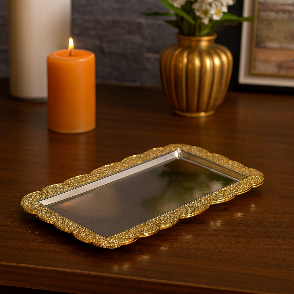 Long Wheat Design Tray – Elegant Rectangular Serving & Display Tray