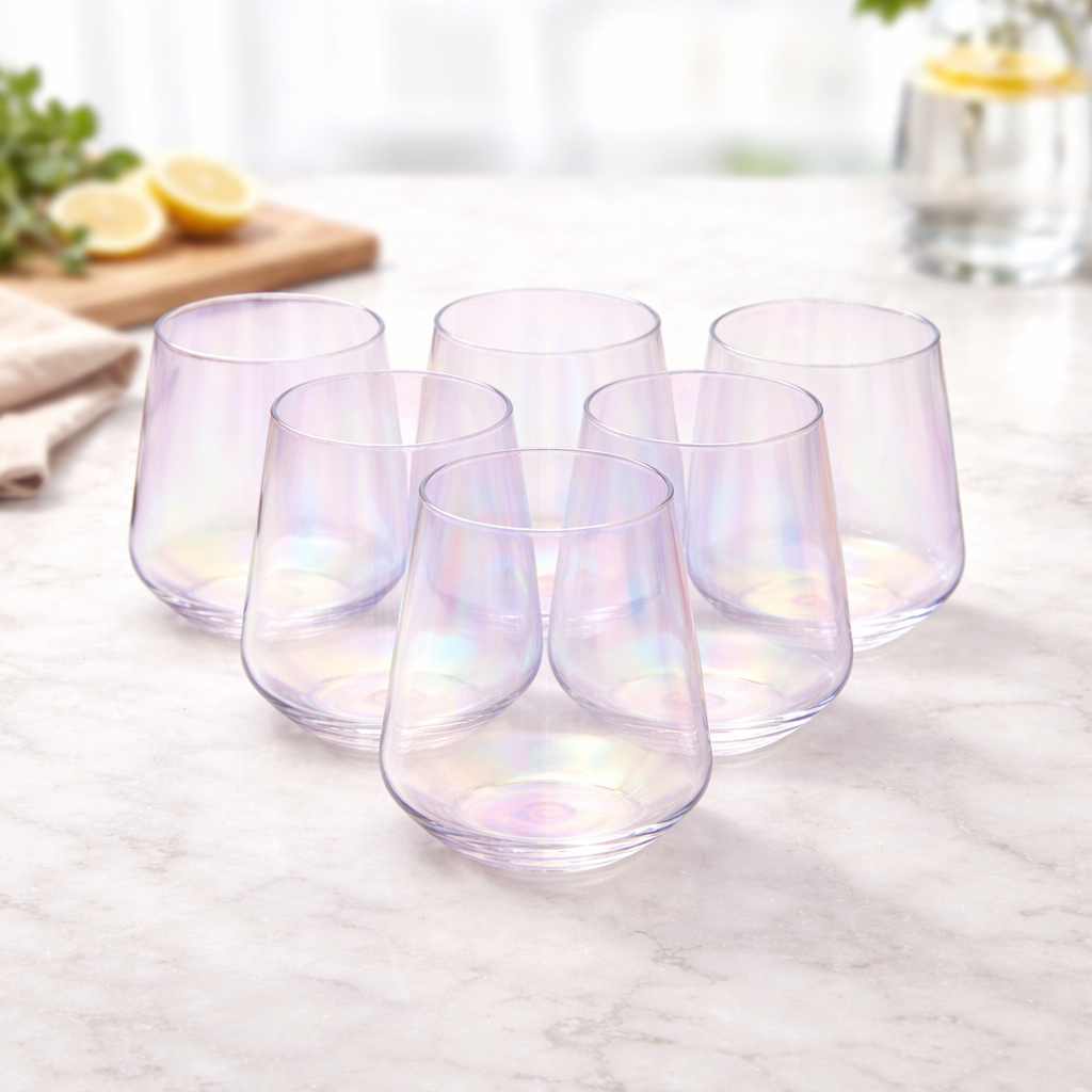 6Pcs Tumbler Set – 410ml Iridescent Stemless Drinking Glasses - Habitt
