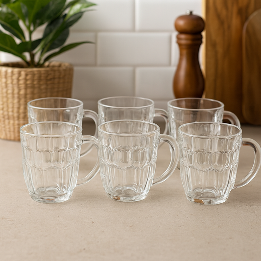 520 ml Large Heavy Glass Mug – Premium Clear Beverage Mug Set of 6 for Water, Juice, Lassi & Shakes