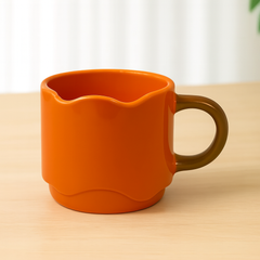 Orange and Brown Wavy Ceramic Mug – Stylish Two-Tone Coffee & Tea Cup