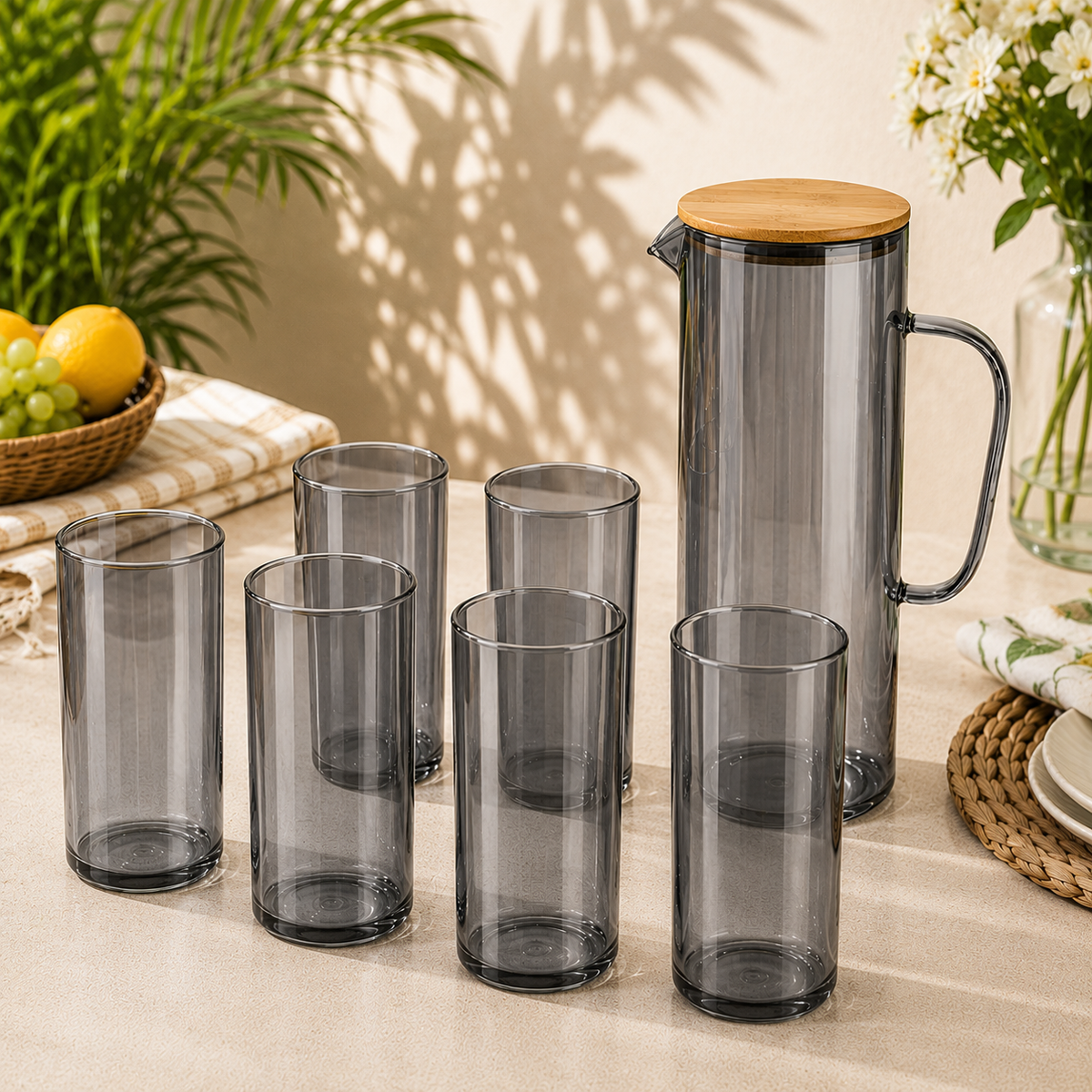 6 Piece Transparent Water Set with Jug | Drinkware Set