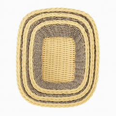 3-Piece Handwoven Square Cane Bread Basket Set – Dual-Tone Natural & Grey Rattan Serving Baskets for Dining, Kitchen & Restaurant