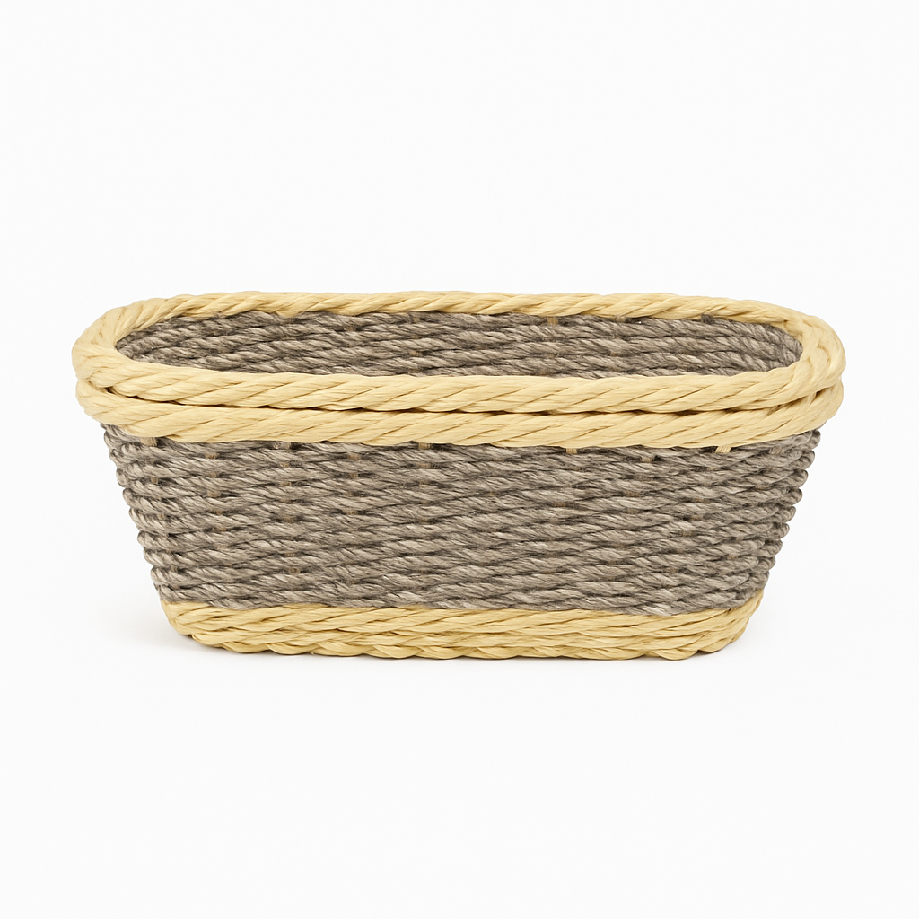 3-Piece Handwoven Square Cane Bread Basket Set – Dual-Tone Natural & Grey Rattan Serving Baskets for Dining, Kitchen & Restaurant