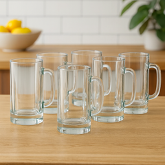 Clear Glass Juice Mug with Handle 415 ml – Set of 6 | Premium Transparent Drinkware for Home & Café