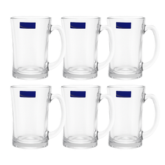 Wavy-Edge Clear Glass Juice Mug 380 ml with Handle – Set of 6 | Premium Textured Drinkware for Home &Café