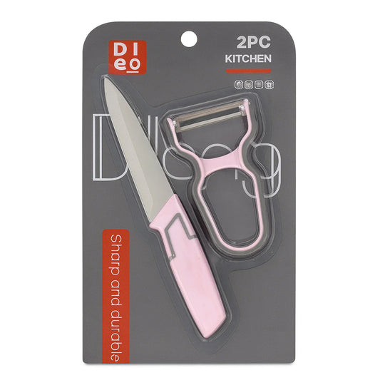 2-Piece Kitchen Knife & Peeler Set – White, Green, Pink