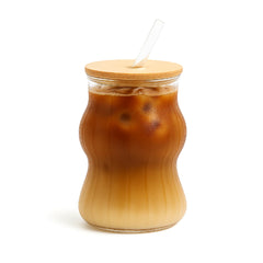 Ripple Glass Tumbler with Bamboo Lid & Straw – 530ml