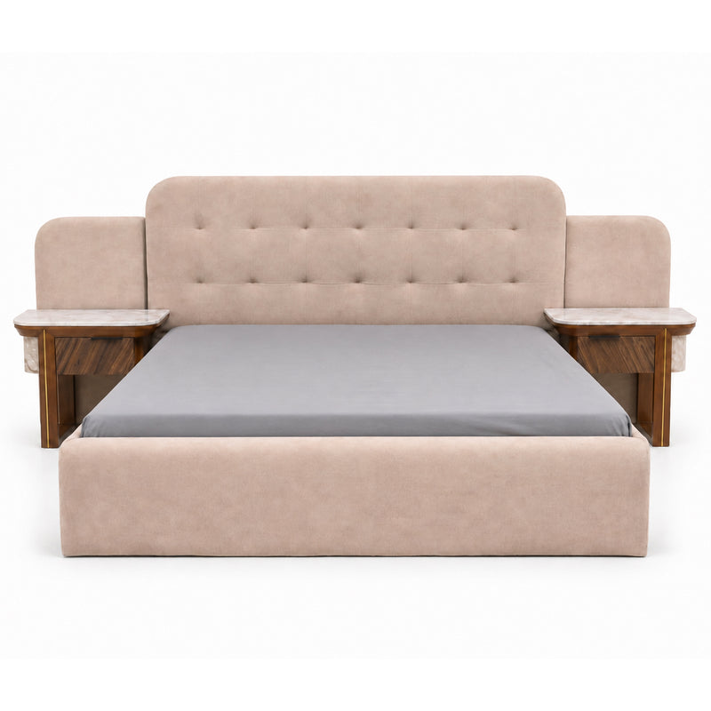 Clara King Size Bed | Luxury Upholstered Bed with Marble Accent Side Tables - Habitt