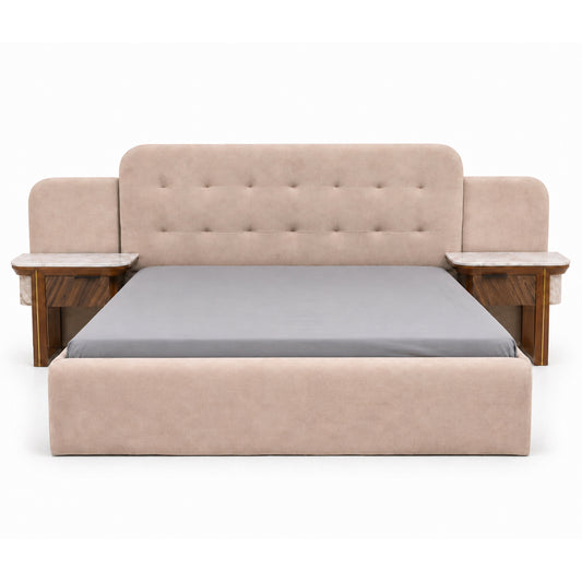 Clara King Size Bed | Luxury Upholstered Bed with Marble Accent Side Tables - Habitt