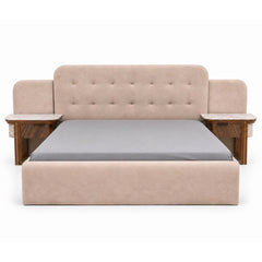Clara King Size Bed | Luxury Upholstered Bed with Marble Accent Side Tables - Habitt