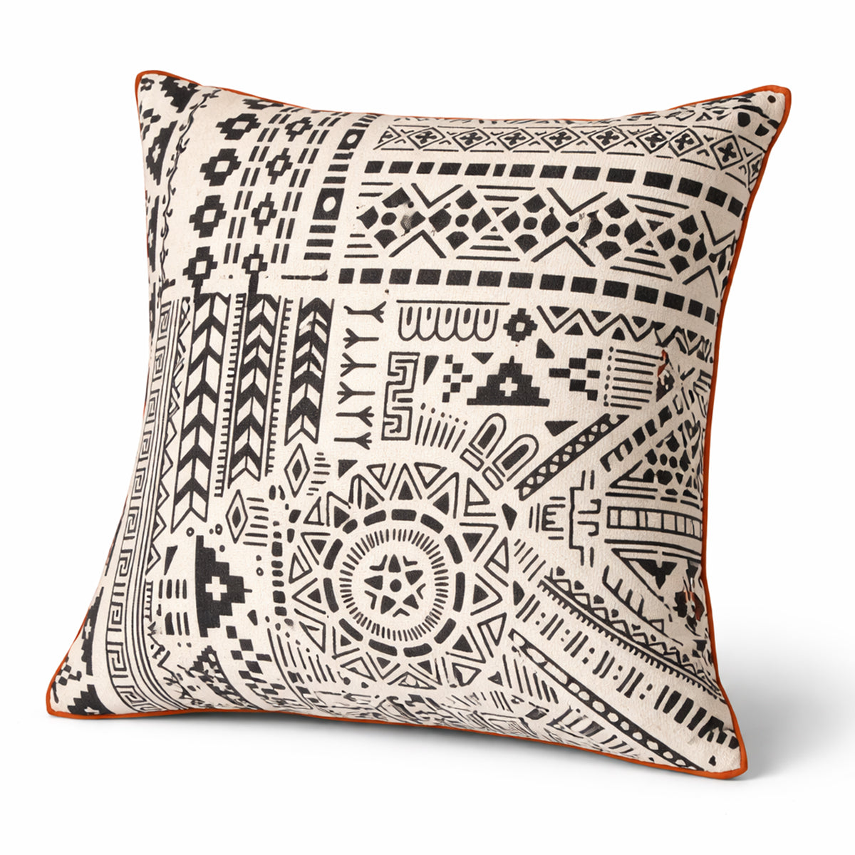 Black Tribal Boho Cushion Cover 18x18 Inch – Ethnic Geometric Screen Printed Off White Pillow Cover - Habitt