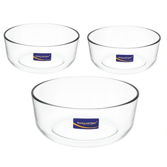 3-Piece Clear Glass Bowl Set – 1215 ml Durable Multi-Purpose Mixing & Serving Bowls