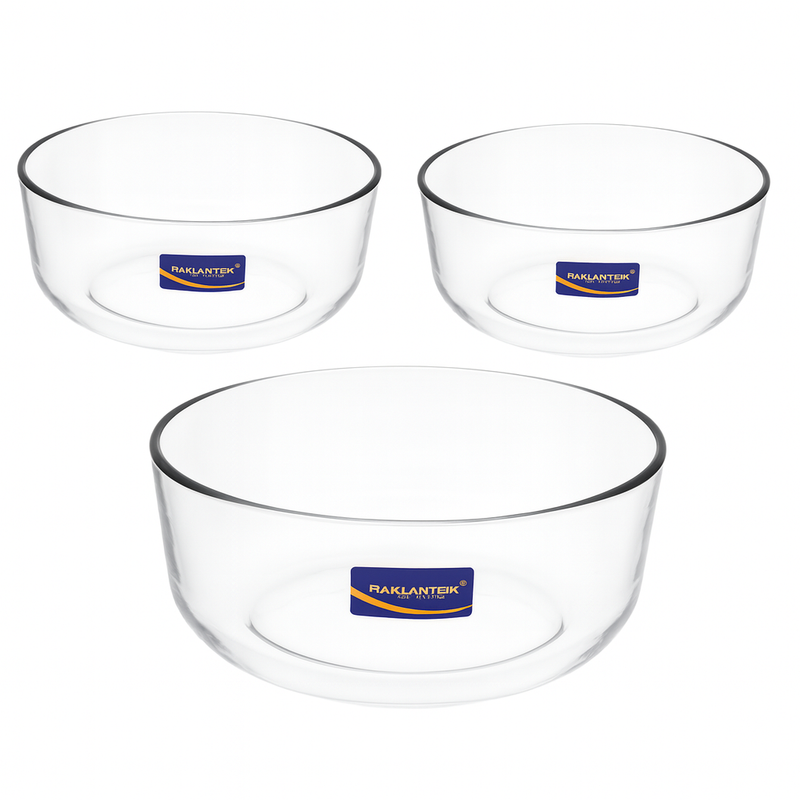 3-Piece Clear Glass Bowl Set – 1215 ml Durable Multi-Purpose Mixing & Serving Bowls - Habitt