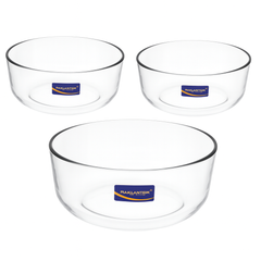 3-Piece Clear Glass Bowl Set – 1215 ml Durable Multi-Purpose Mixing & Serving Bowls
