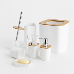 6-Piece Bathroom Set – Modern Square Design with Pump, Bin, Brush & Accessories