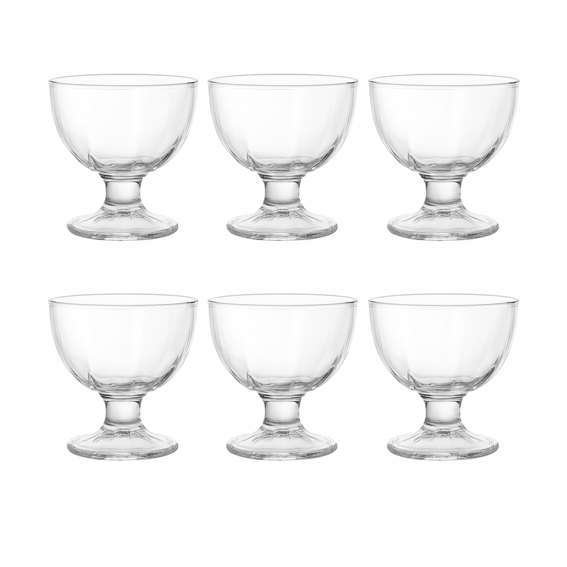 Clear Pressed-Glass Ice Cream Cups – 6-Piece Footed Dessert Set, 210 ml Capacity (Y4002) - Habitt