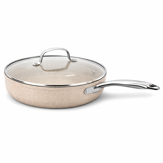 Granita Aluminum Frypan 24 x 4.7 cm / 28 x 5.5 cm with Lid – Granite Nonstick Frying Pan with Glass Lid - Habitt