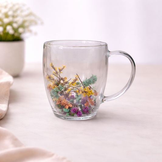 Double Wall Floral Mug – Transparent Tea & Coffee Cup with Dried Flowers