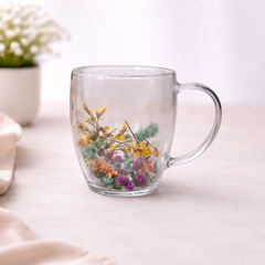 Double Wall Floral Mug – Transparent Tea & Coffee Cup with Dried Flowers