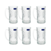 Ribbed Clear Glass Juice Mug 320 ml with Handle – Pack of 6 | Elegant Textured Drinkware for Home & Café - Habitt