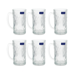 Ribbed Clear Glass Juice Mug 320 ml with Handle – Pack of 6 | Elegant Textured Drinkware for Home & Café