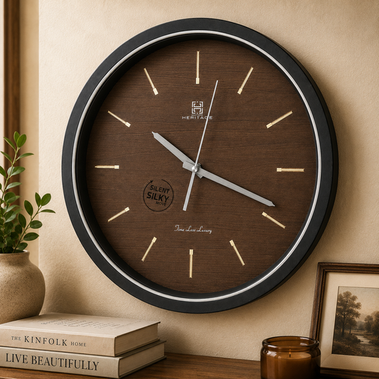 Oxford 14" Modern Minimalist Wall Clock – Sleek Black Dial with Silver Hands, Contemporary Plastic Frame