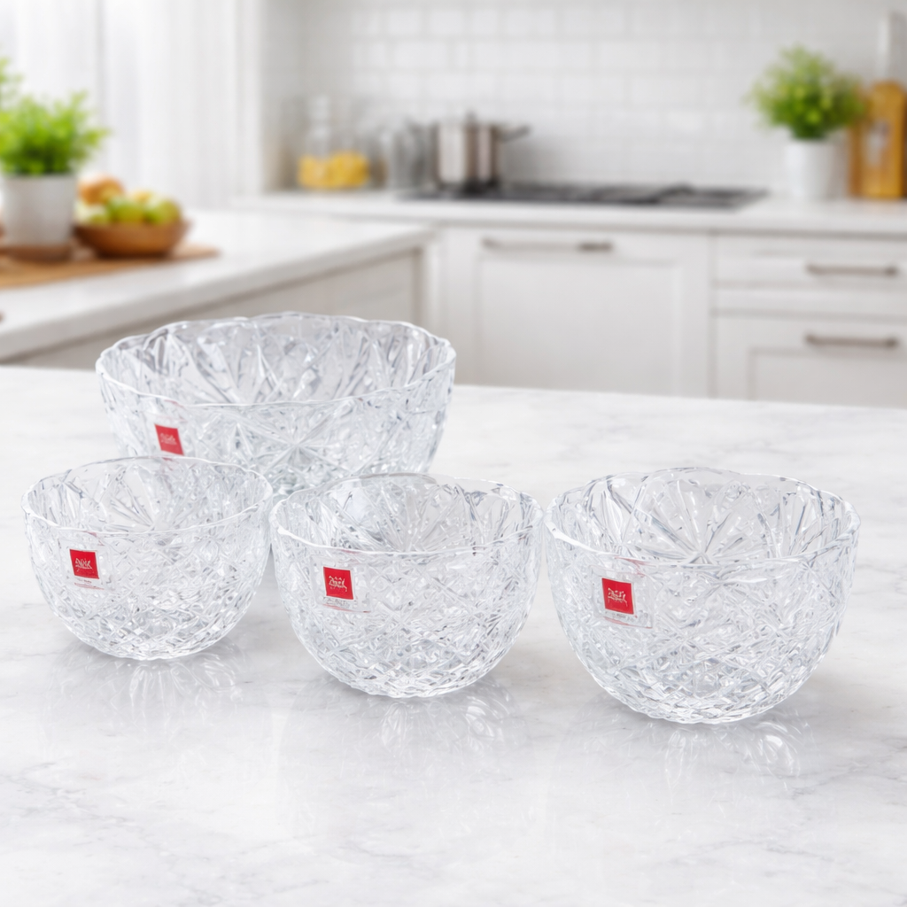 7-Piece Crystal Cut Glass Salad Bowl Set – 6 Serving Bowls with 1 Large Bowl - Habitt