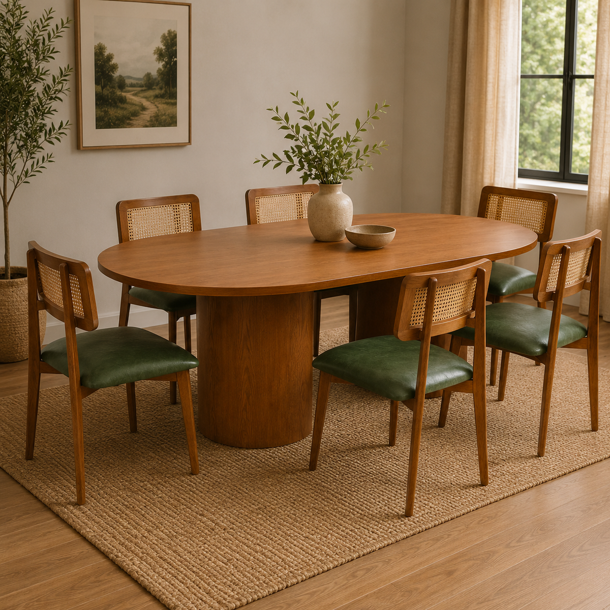Elan 6-Seater Oval Dining Table Set with Cane Back Chairs