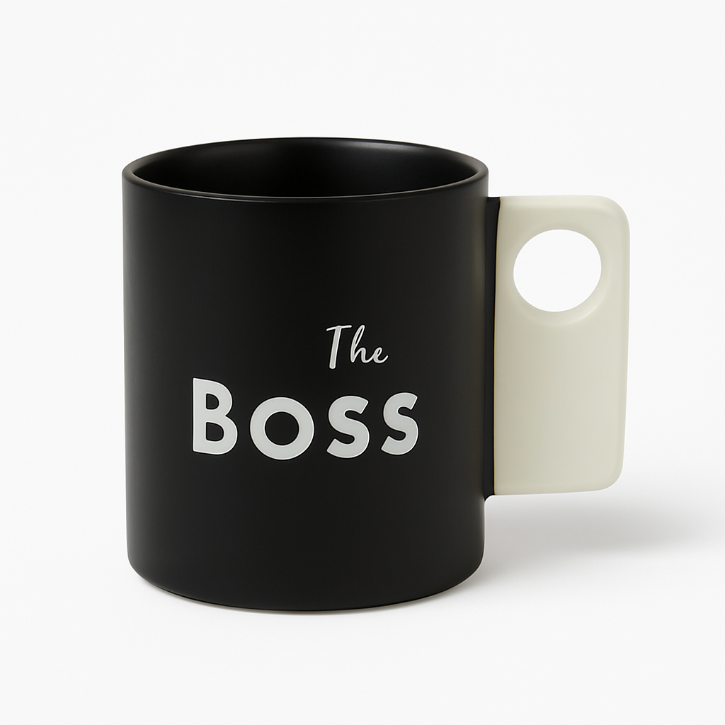 “The Boss” Ceramic Coffee Mug – 350 ml Black & White Office Cup | Gift for Leaders Executives