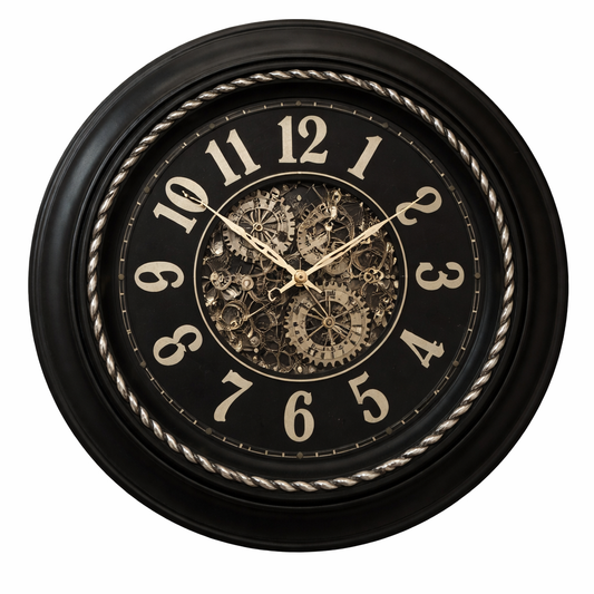 Heritage Gear 18-Inch Vintage Industrial Wall Clock – Decorative Black Metal Wall Clock with Exposed Moving Gear Design for Living Room, Office & Home Décor - Habitt
